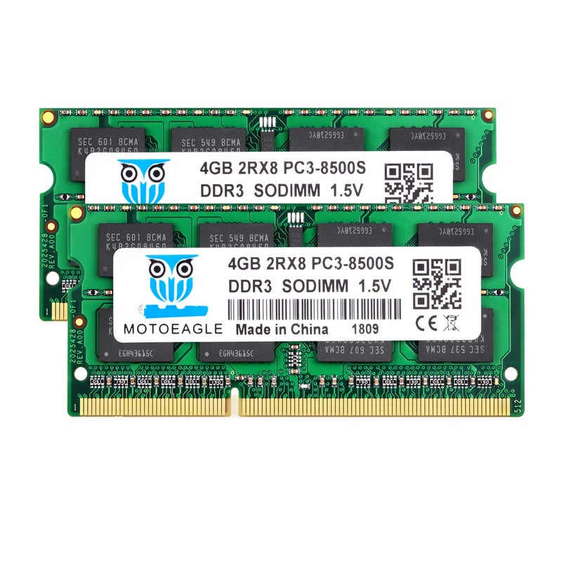 Motoeagle DDR3 1066MHz SODIMM 8GB Kit (2X4GB) 2Rx8 PC3-8500 PC3-8500S CL7 204 Pin 1.5V Non-ECC Unbuffered Laptop Memory RAM Modules - Image 1